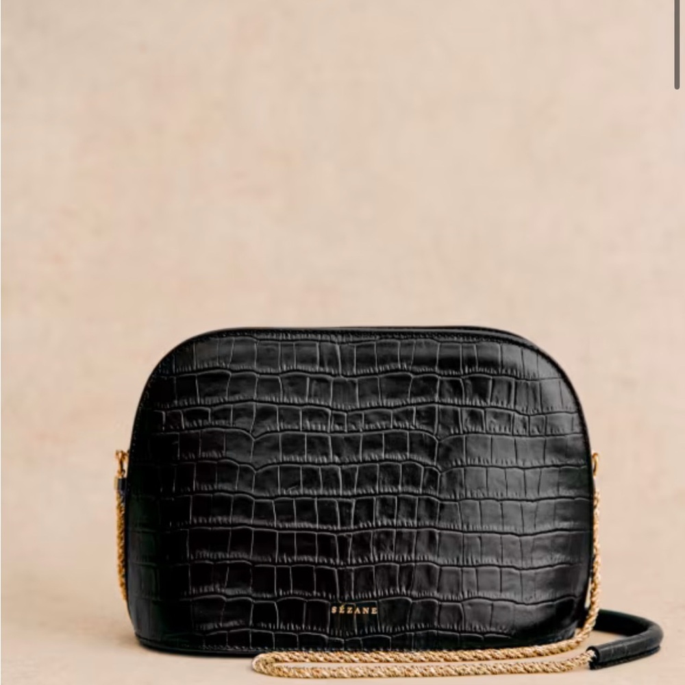 Sézane Black Croc-Embossed Crossbody Bag with FREE Tote Bag.